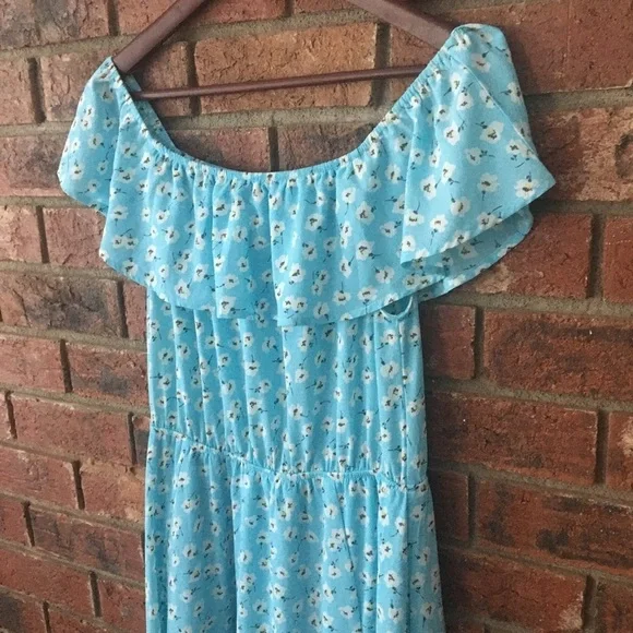 Francesca’s Blue Floral Off the Shoulder Maxi Dress - Picture 2 of 7